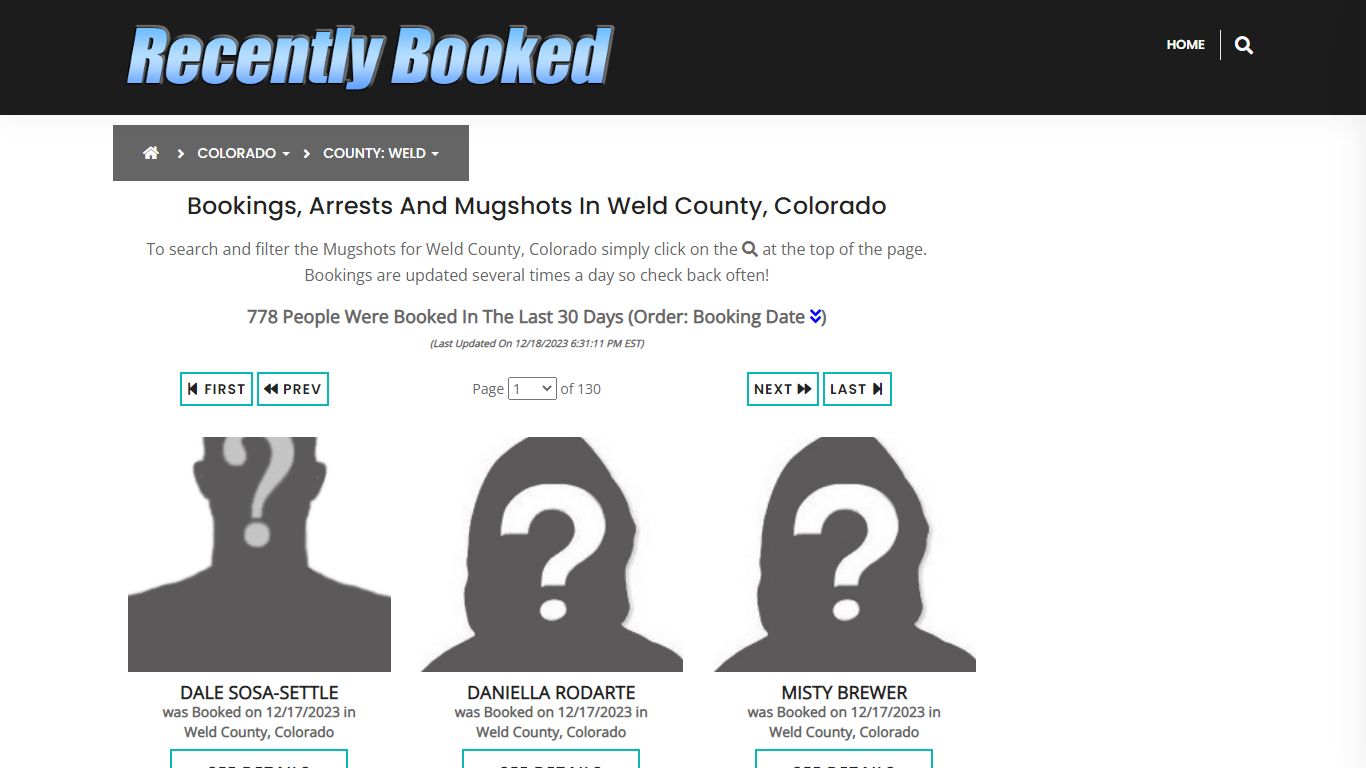 Recent bookings, Arrests, Mugshots in Weld County, Colorado